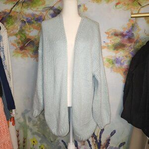 Oversized Baby Blue Cardigan Sweater Rock & Love Graphic Cozy Knit Womens